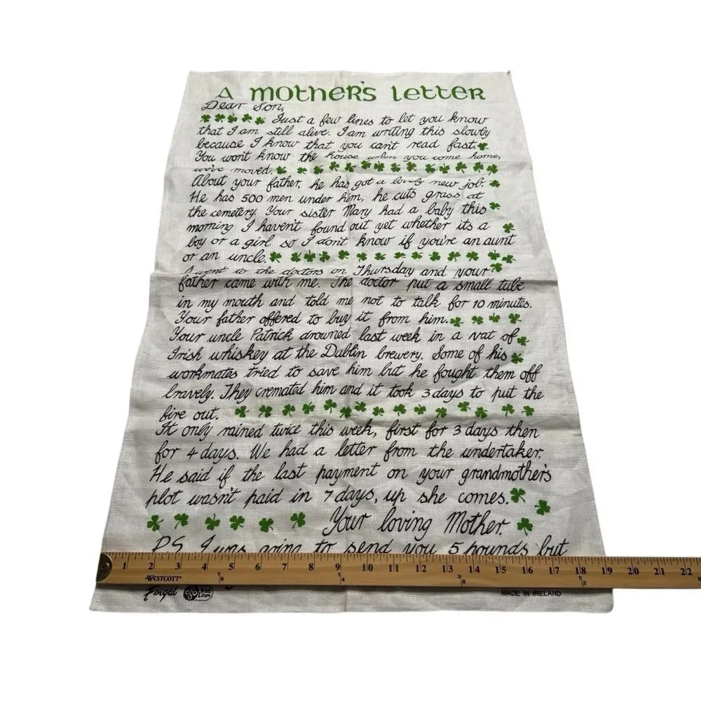 Vintage Fingal Irish Linen Tea Towel A Mothers Letter Irish Humor Ireland